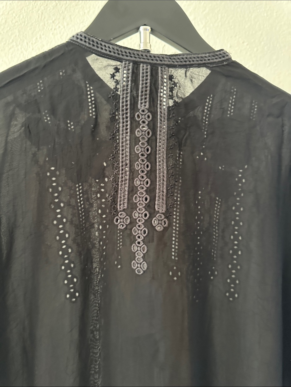Johnny Was Katya Shirt Black Embroidery Crochet Flowers Flare Button Up sz Med - Picture 8 of 11